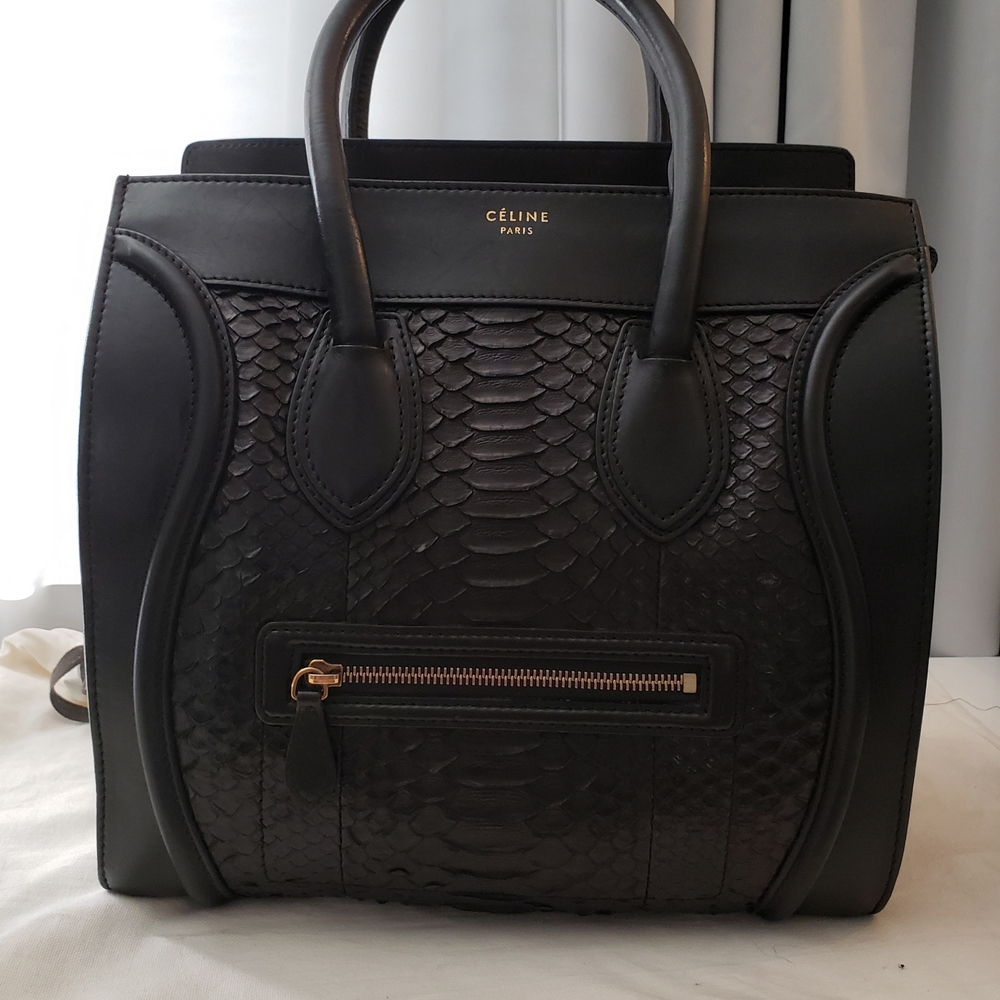 Celine Black Python Leather Tote Bag - image 1